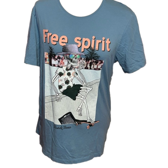 Jack & Jones Free Spirit Skeleton Skateboard T-Shirt M - Picture 1 of 7